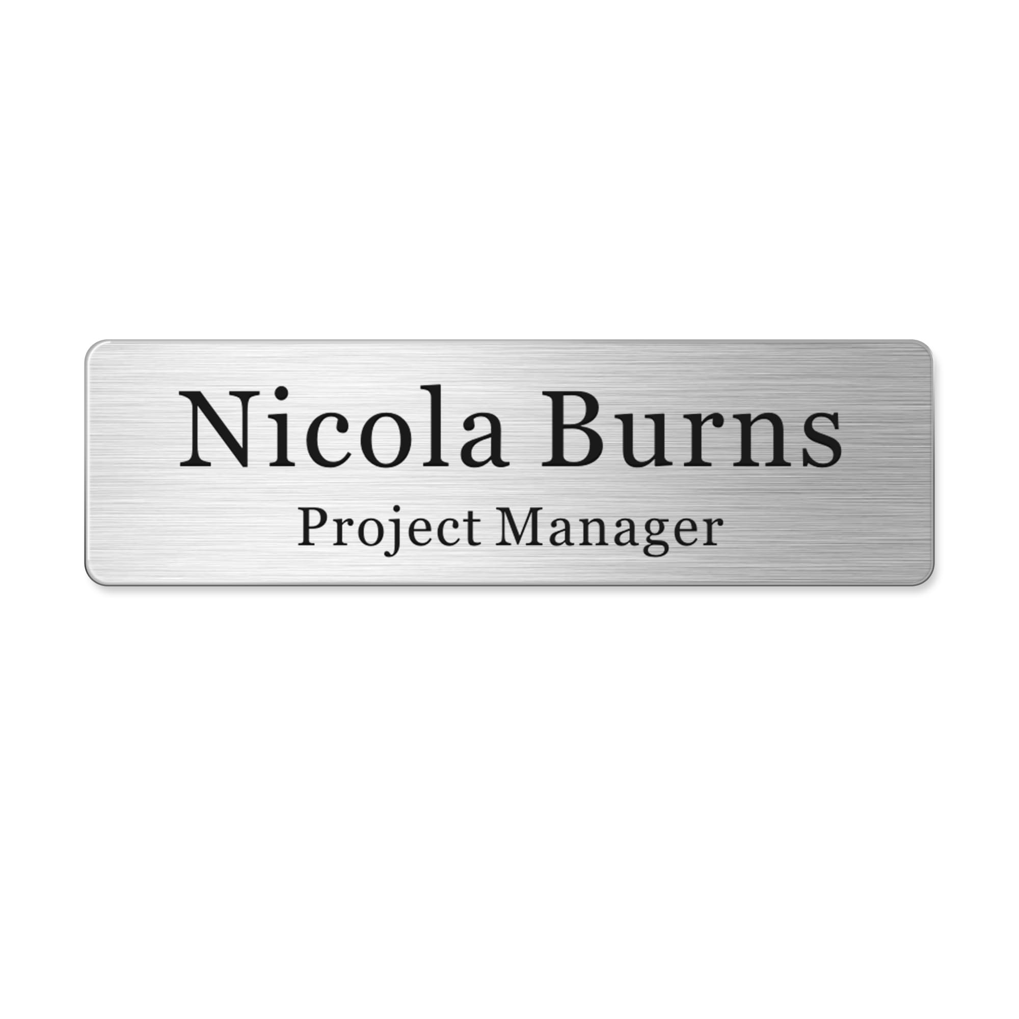 EDSG Personalised Name Badges, Engraved Name Badges for Work, 1 x 3in Name Tag with Pin or Strong Magnetic Backing, Name Badge for Teacher Business Lable Sign Employee Name Plate(Silver, 1“x3”)