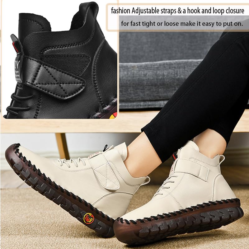 CrazySavage Womens Leather High Top Warm Snow Boots Winter Fur Lined Thickening Thermal Villi Softsole Anti-Slip Ankle Booties Mom Handmade Loafers3