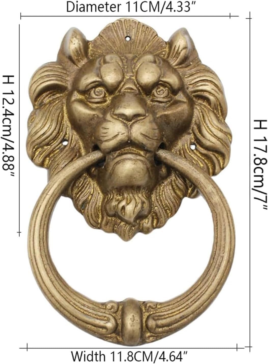 TIST Iron Door Knocker Front Door Vintage Brass Casting Lion Head Classical Door Handle Villa Courtyard Ring Knocker Surface-Mounted Installation(B)