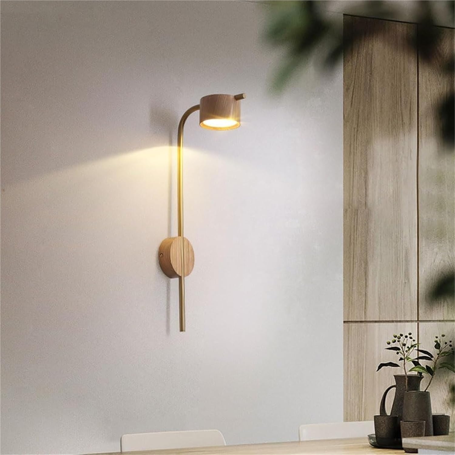 Lampada da Parete retrò in Noce Interamente in Rame, Applique circolari in Stile Giapponese a Tre Colori dimmerabili per Camera da Letto, Comodino, Bagno, specc,Log