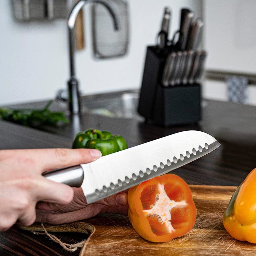 BAKAJI Set Coltelli 15 Pezzi da Cucina Professionali con Ceppo Portacoltelli Forbici Affilacoltelli Blocco Supporto Affilati Acciaio Inox Inossidabile per Carne Verdure Pesce Chef per Cuoco