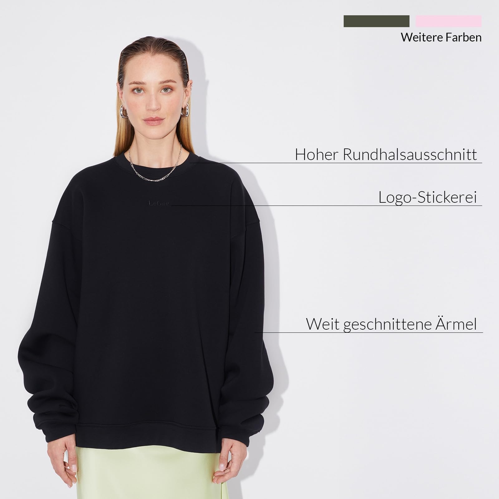 LeGer Indra Sweater - Oversized Pullover Damen - lockere Passform - Sweatshirt aus Baumwolle - Mode für Damen - by Lena Gercke - Gr. 34-44