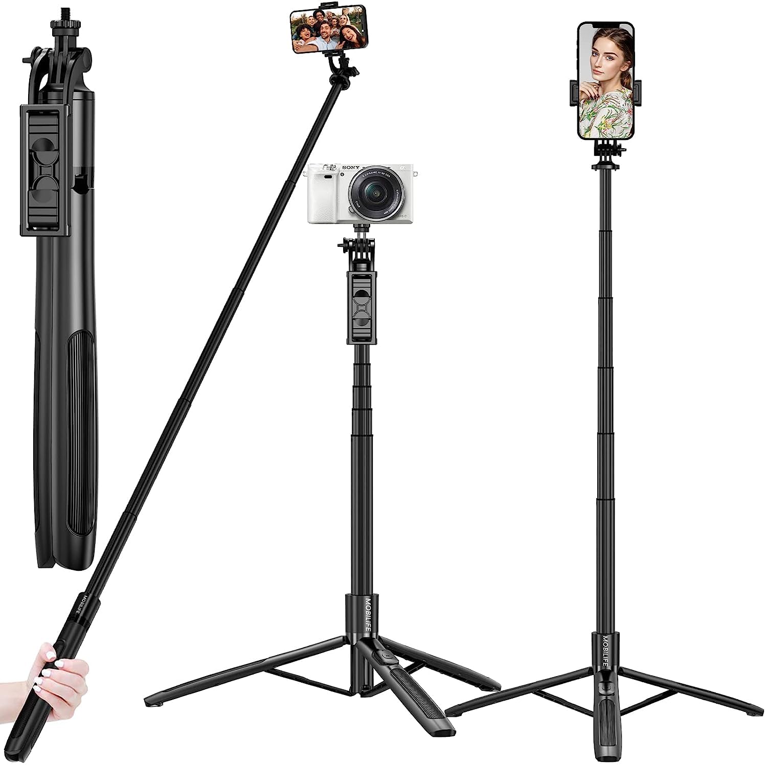 5 Feet Long Q05 Selfie Stick Tripod Stand with Multifunctional ¼ Screw for Action Camera Go Pro, Ring Light, Mobile Holder Mount with Bluetooth Remote for YouTube, Vlog, Photoshoot & Meeting-image-26