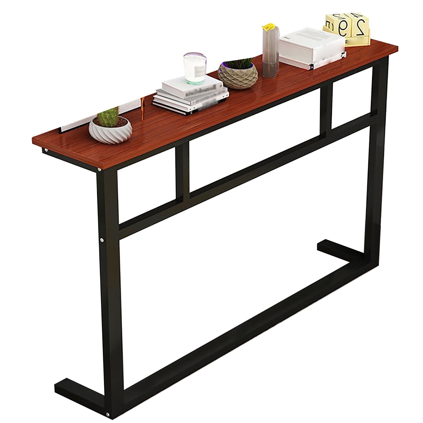 Slim Console Table with Storage, Narrow Sofa Table, Sturdy Steel Frame, Versatile Entryway & Hallway Table, Bedside or Radiator Cover, Brown (100x80x20cm)