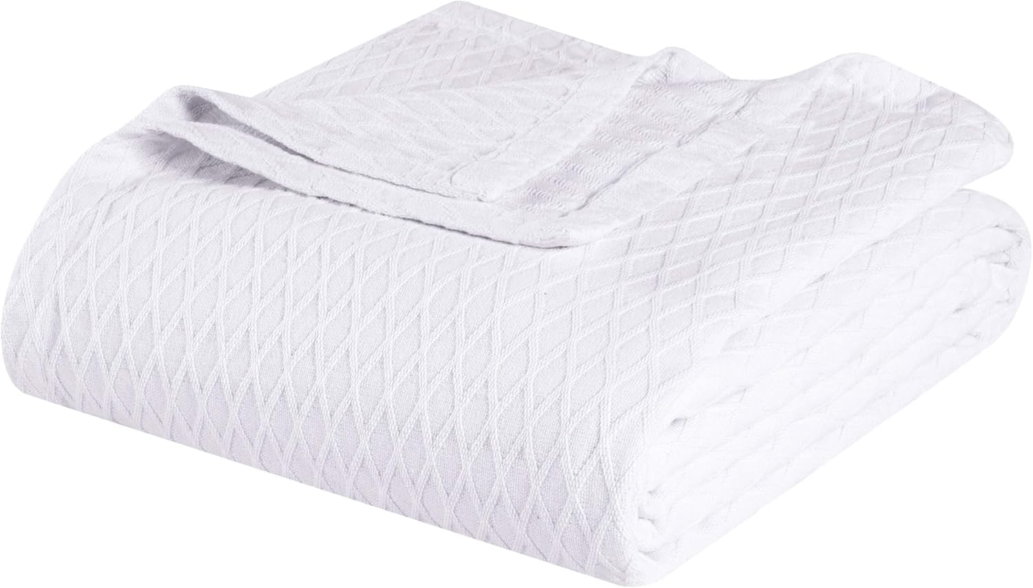 Superior Diamond Weave Blanket, 100% Cotton Cover for Home, Couch, Bed, Soft, Warm Blankets, Boho Aesthetic, Comfy, Cozy, and Cute Covers, Decorative Bedding Essentials, King, White