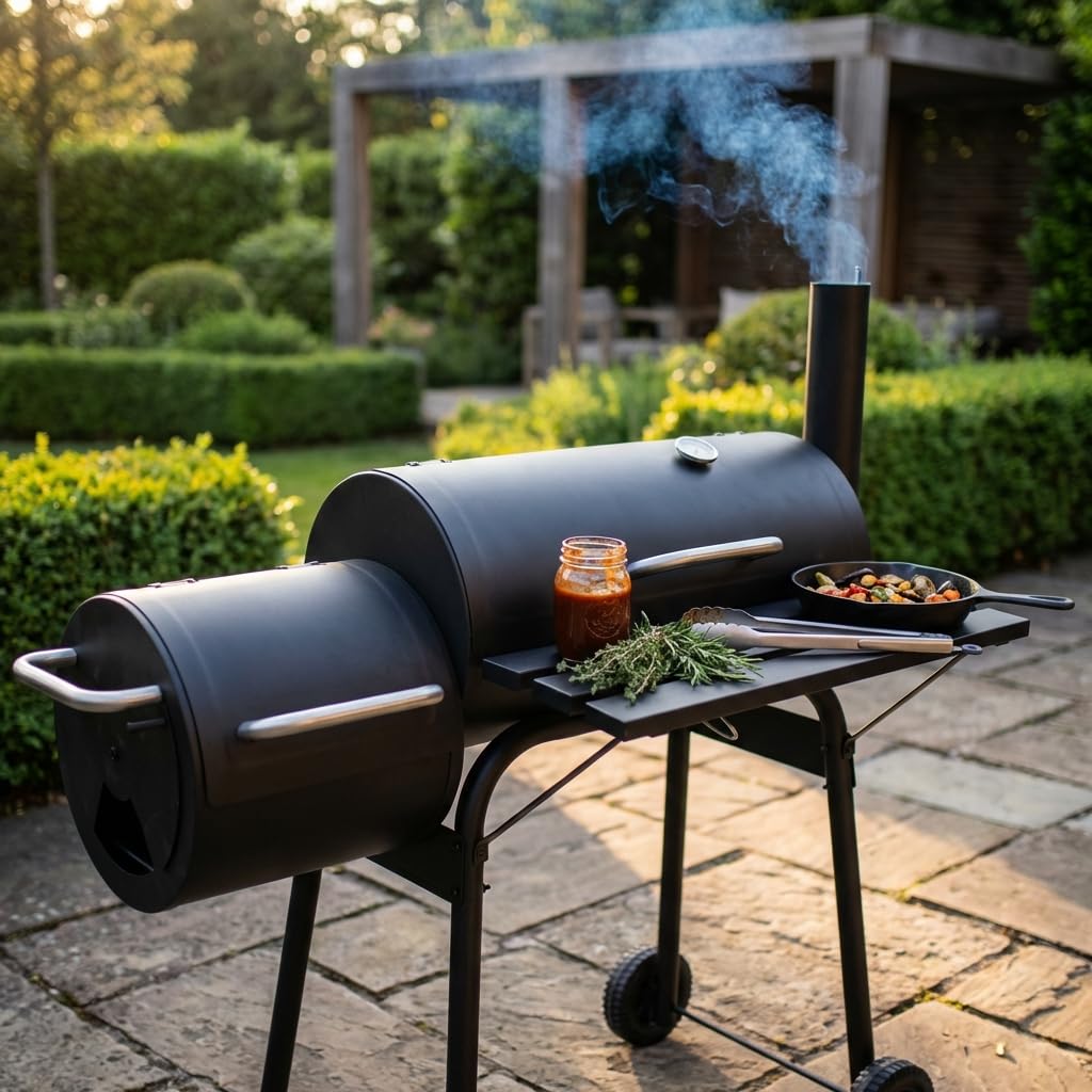 Barbecue a Carbonella con Affumicatore in Acciaio cm 110x66x114 - RIBS Nero