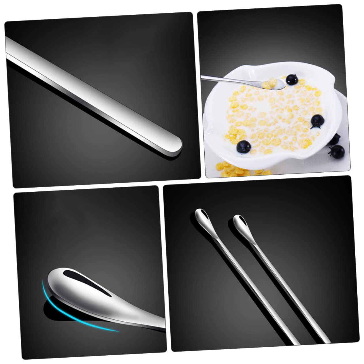 COLLBATH Long Handle Mixing Spoons 4-piece Set Stainless Steel Silver Spoons for Cooking Serving and Stirring