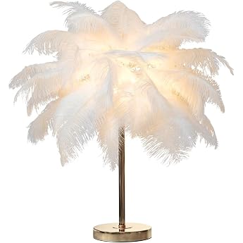 Creative Ostrich Feather Table Lamp Luxury and Elegant Bedside Lamp with Feather Shade Night Light Table Lighting for Living Room Bedroom Home Decoration