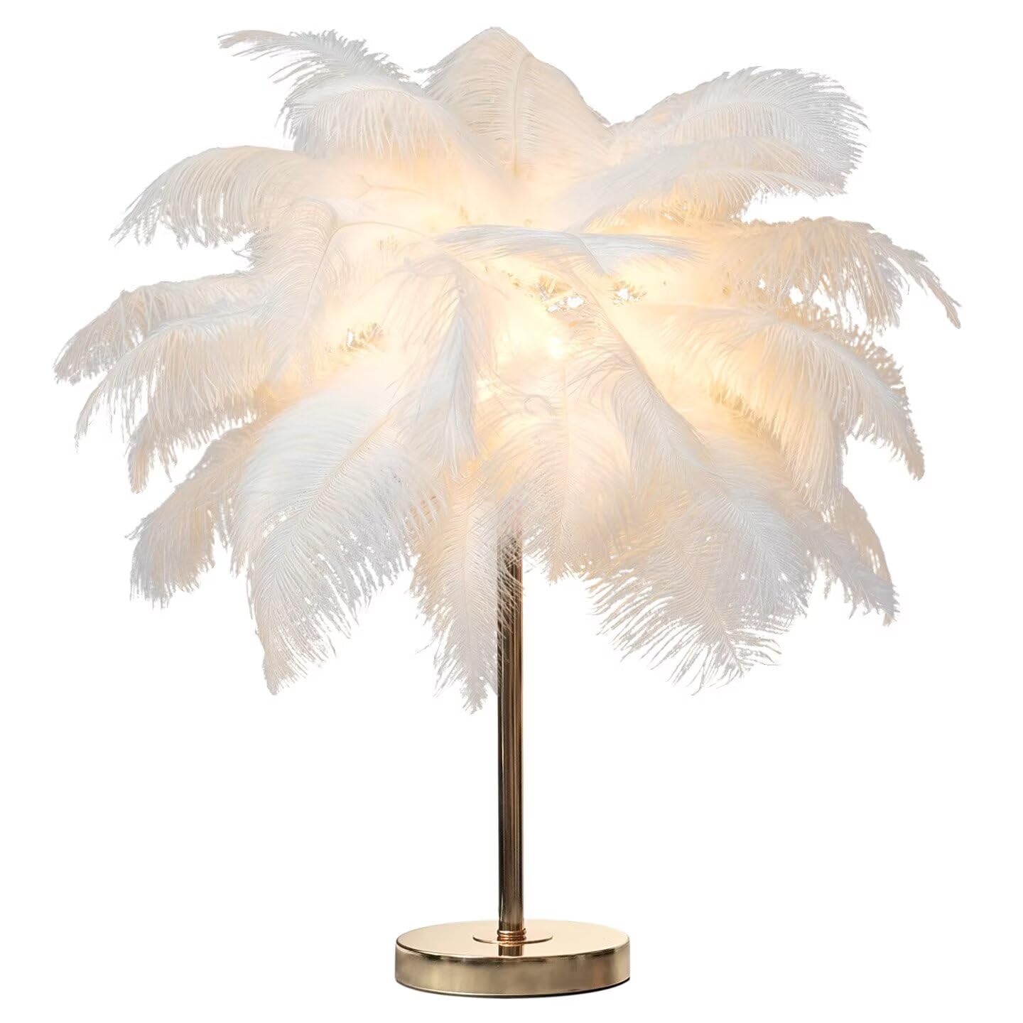 Kreative Tischleuchte aus Straußenfedern, luxuriöse und elegante Nachttischlampe mit Federschirm, Nachtlicht, Tischbeleuchtung für Wohnzimmer, Schlafzimmer, Heimtextilien