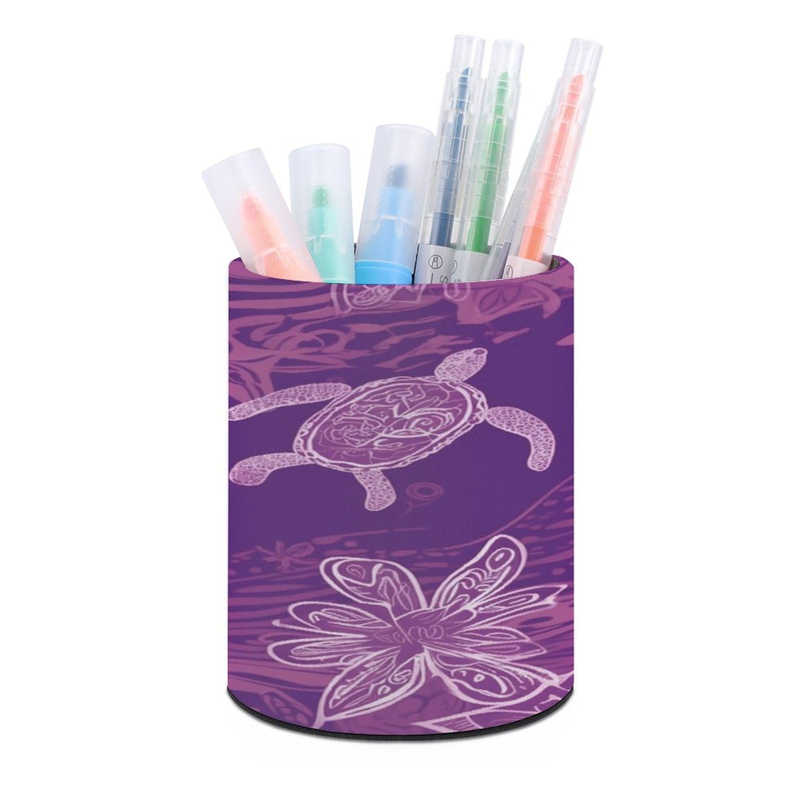 VstaDank Hawaii with Purple Sea Turtle Pen Holder for Desk Makeup Brush Holders Stylish Pen Cup Cute Pencil Cup Round Pencil Holder Decor Brush Scissor Holders for Multifunctional Office Supplies