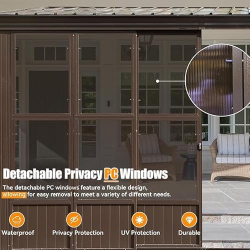 Domi 10x14FT Wall Mounted Sunroom 4 Season, Small Patio Solarium with 3 Sliding Double Doors, Enclosed Lean-to Hardtop Gazebo with Side Walls, Sun Room with Galvanized Steel Roof, Detachable PC Screen - Image 5