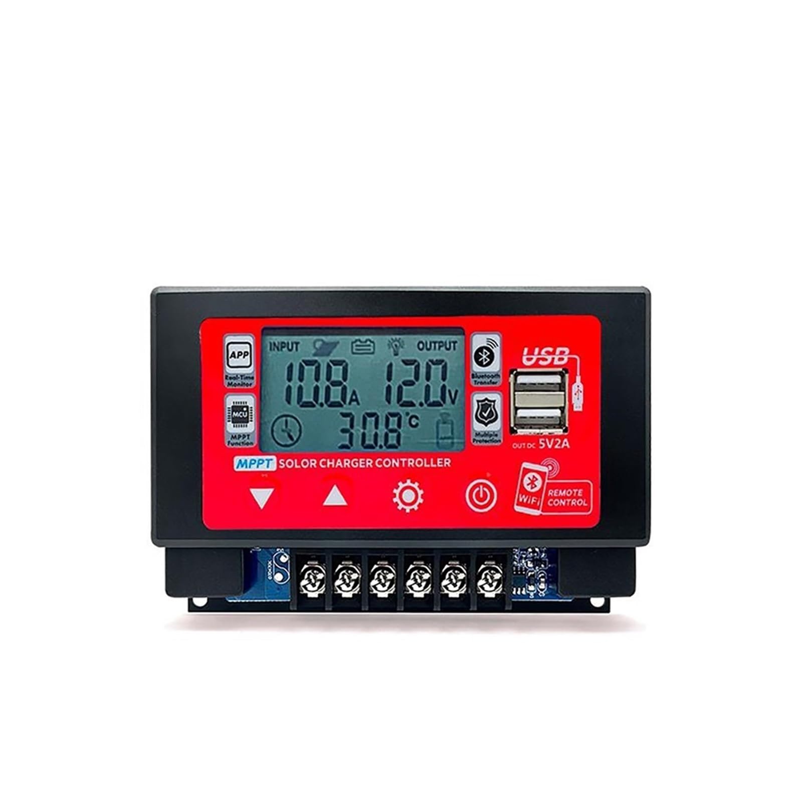 Solar Charge Controller, 12V 24V 60V Bluetooth Wifi Solar Charge Controller 30A 60A Embedded Snap-on Energy Storage MPPT Dual USB LCD(Bluetooth and WIFI,30A)