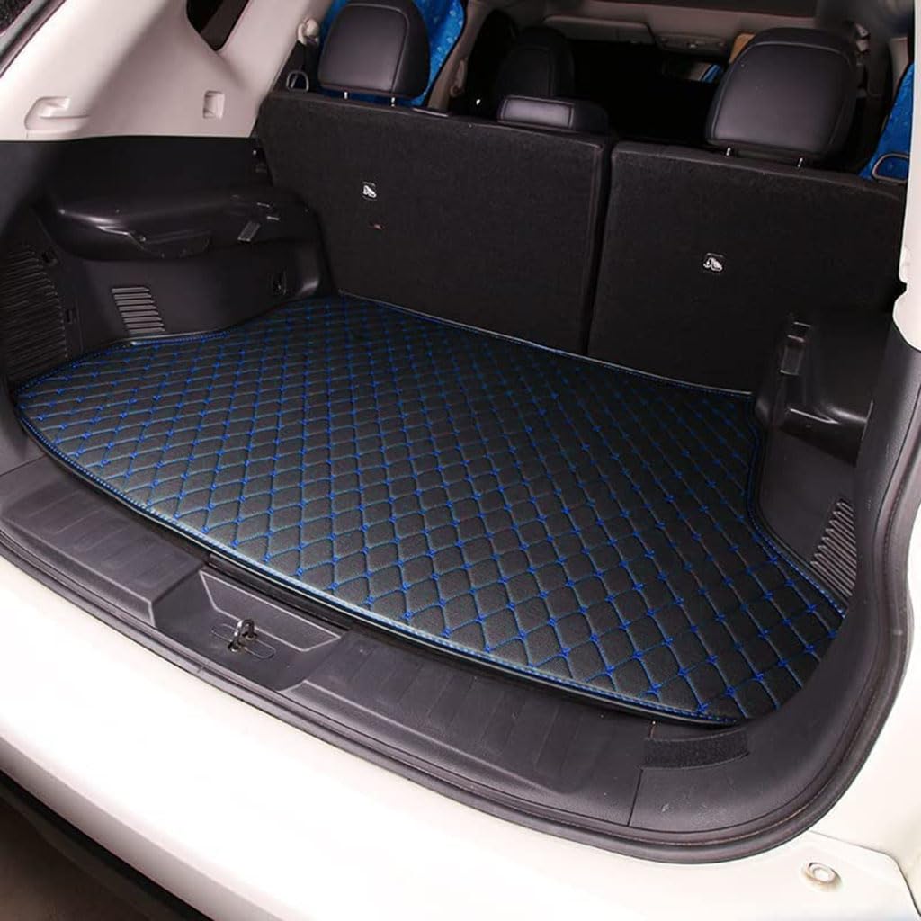 Car Leather Boot Liner Mat for Mitsubishi Pajero V93 (3.0L) 2010-2020, Rear Trunk Waterproof Wear-Resistant Mats Protector Interior Accessories,A-BlackBlue