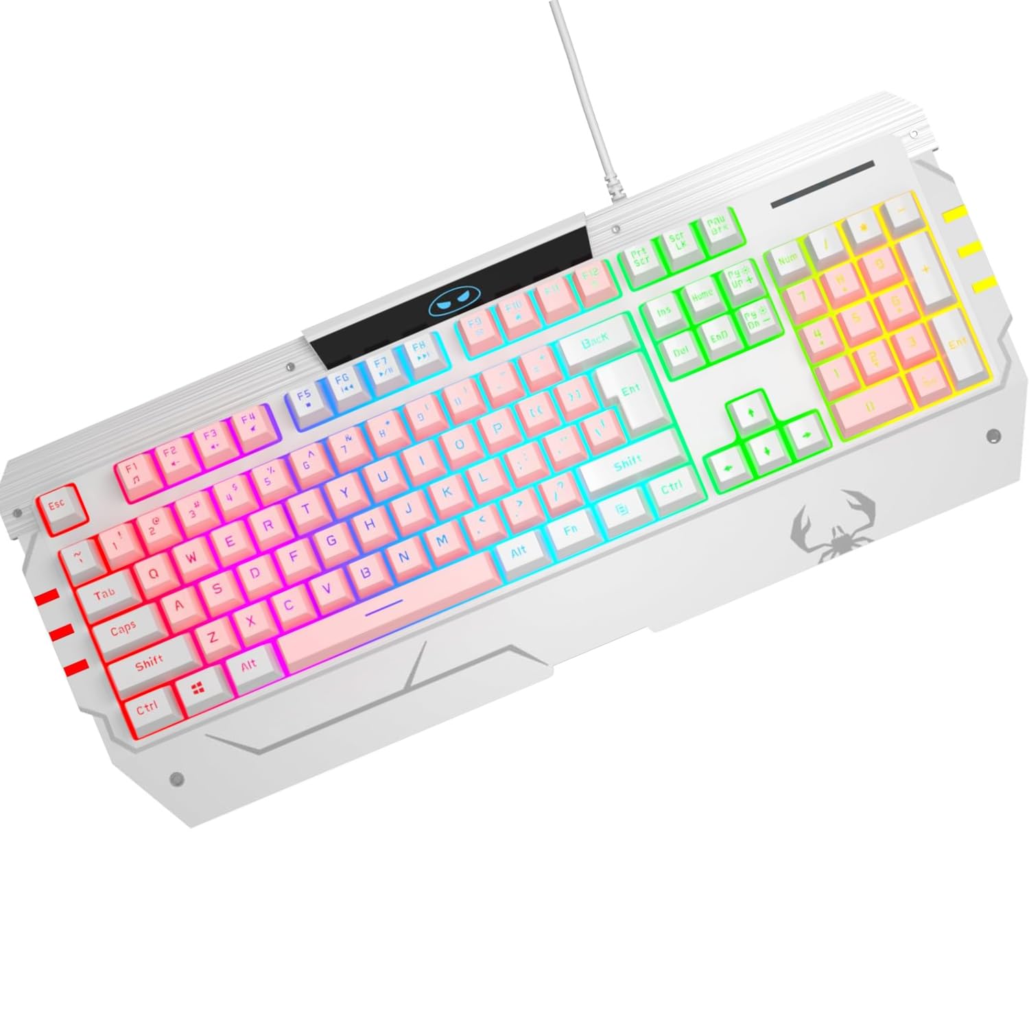 Pink Gaming Keyboard with LED Backlit, USB Wired Keyboard and Mouse Sets, 12 Multimedia Shortcuts & 19 Anti-ghosting Keys, Full-Size PC Keyboard for Gaming Working
