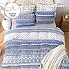 Lekesky Boho Queen Size Duvet Cover Set, Boho Blue Retro Comforter Cover Queen Size Floral Striped Printed, Luxury Soft Microfiber Bedding Set with Zipper Ties #2