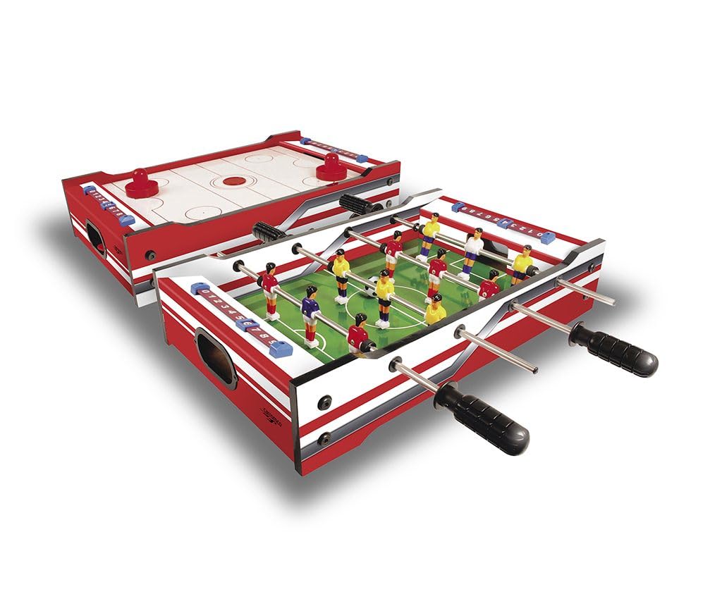 Carromco Multigame FLIP-XM 2 w 1 – multigamowy stół do gry z 2 grami stołowymi, hokej stołowy/hokej z 2 pchaczami i meczem piłkarzyków/piłkarzykami z 2 piłkami