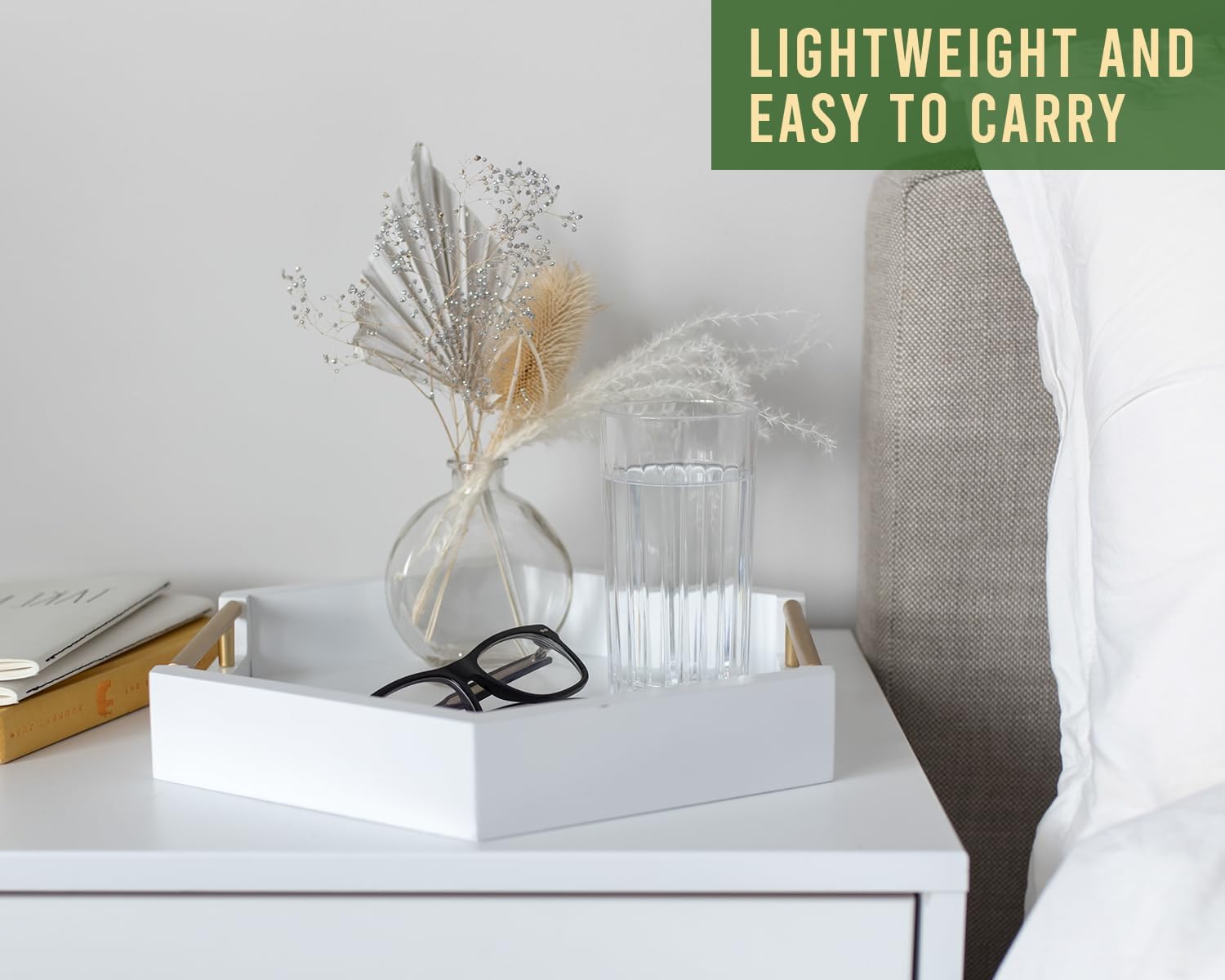 Amazon｜ハニカムサービングトレイ 金色のハンドル付き – 木製六角形