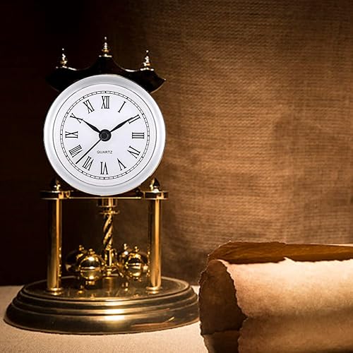 Miniatura 4 de Eforcase Inserto de reloj redondo de 2.4 pulgadas2.402 in, movimiento de cuarzo, número romano, adorno plateado, cara blanca, reloj clásico,