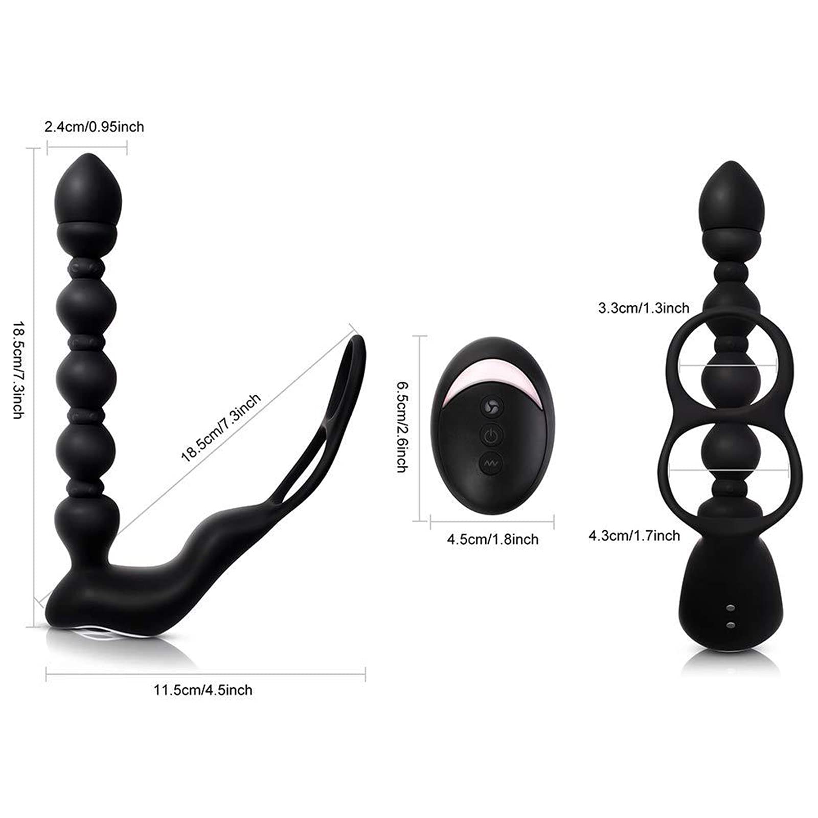 Stimulateur prostatique avec anneau anal, vibromasseur anal, stimulateur à double moteur, fonction chauffante, télécommande, neuf modes de vibration.