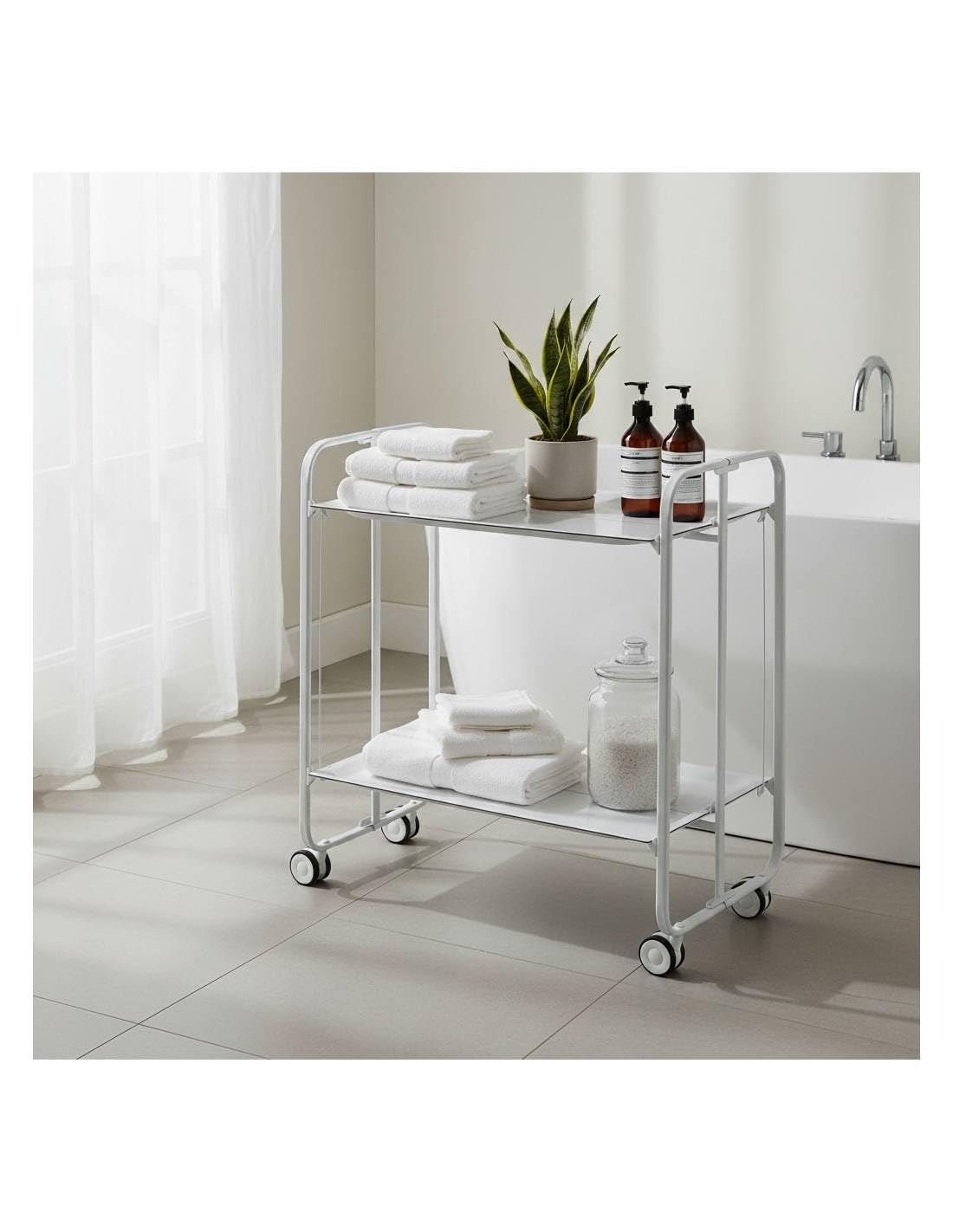 DON HIERRO - Table roulante Pliante Bauhaus châssis Blanc, 2 Plateaux-Blanc