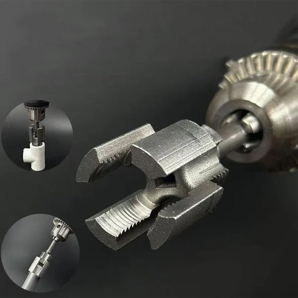 Integrated Internal & External Pipe Threading Tool,Pipe Thread Cutting Tool,1/2'' 3/4'' PVC Pipe Threader Kit for Electric Drill, Plumbing Repairs (1/2"+3/4")