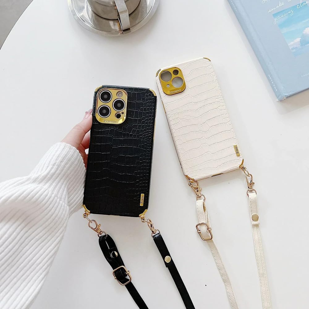 Pasek na szyję, smycz, skórzany wzór, etui na telefon, do iPhone'a 15 14 13 12 11Pro Max Xr Xs 7 8 Plus X, zielony, do iPhone'a 14