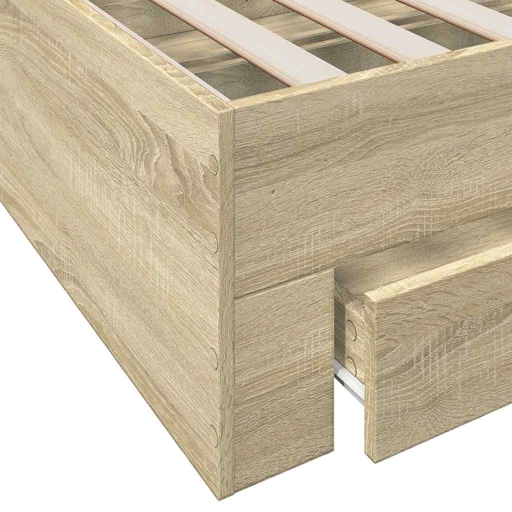 vidaXL Cama con Cajones, Somier Doble de Invitados, Estructura de Cama, Mueble para Dormitorio, Madera de Ingeniería Roble Sonoma 135x190 cm