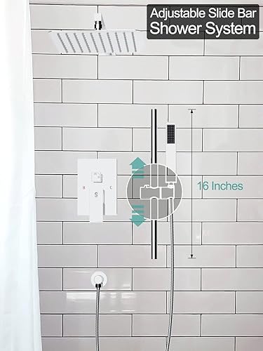 Miniatura 4 de SR SUN RISE Grifo de ducha cuadrado de 10 pulgadas, barra deslizante ajustable de 16 pulgadas con manguera, cabezal de ducha de lluvia cuadrado y