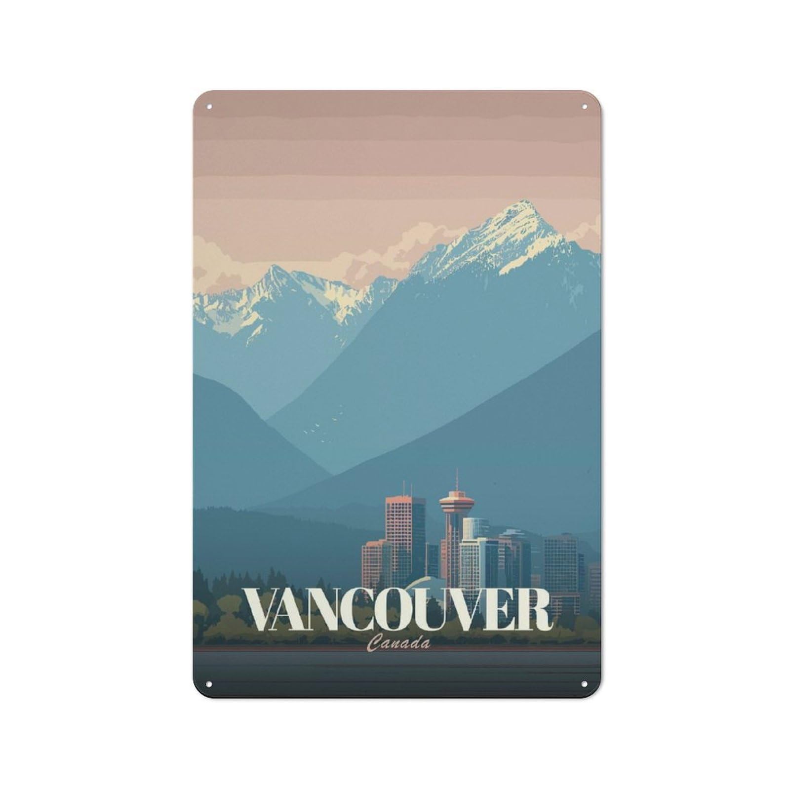 Outdoor Room Rustic Tin Sign 30x20cm Featuring Vancouver Canada Cityscape Travel, Shed Wall Decor for Greenhouse, Garden Room, Cafe Or Entryway