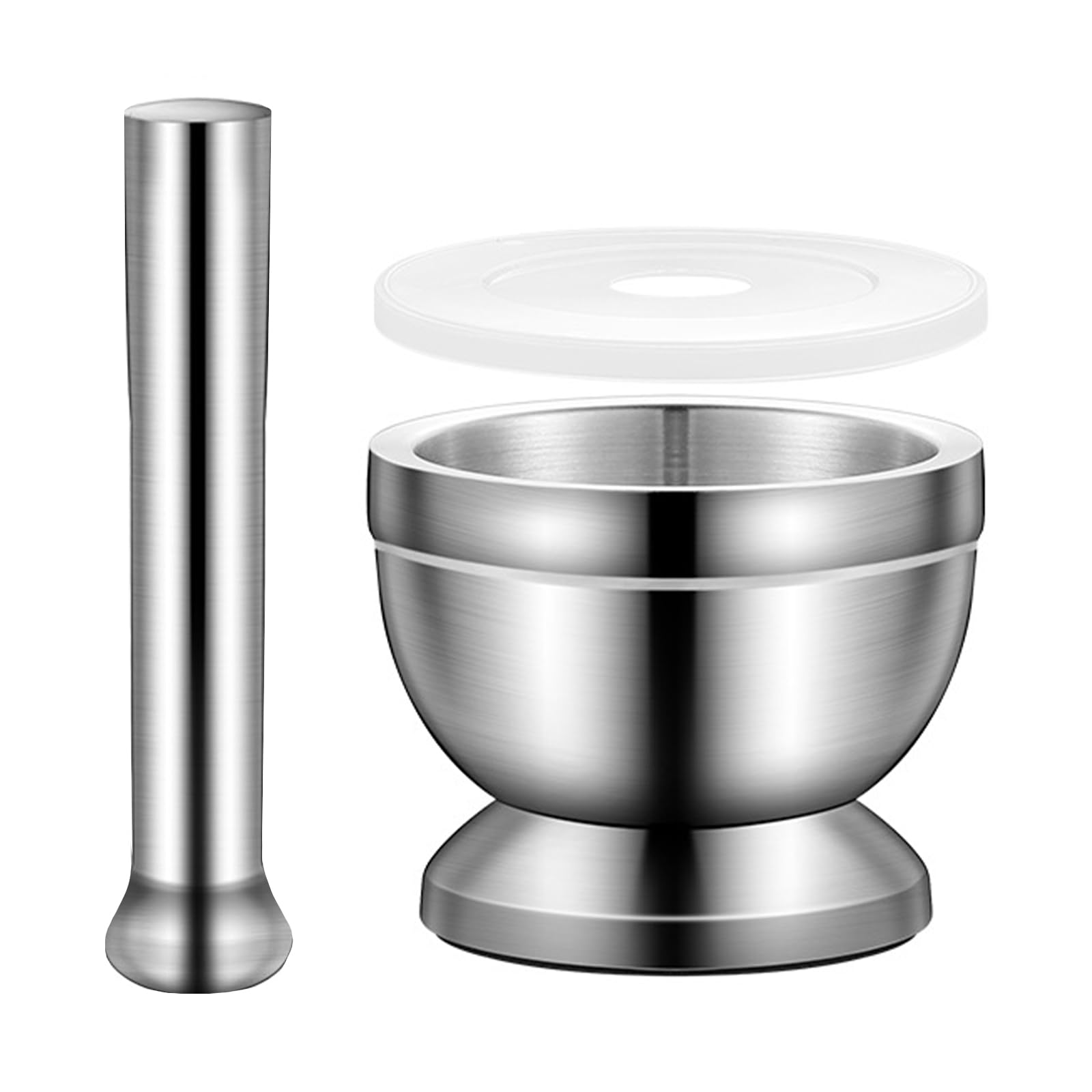 Mortaio con pestello – mortaio e pestello in acciaio inox 304 con coperchio in polietilene, Ø 12 cm per macinare spezie, erbe, aglio, noci, anche come mortaio per compresse, compresse per mortaio