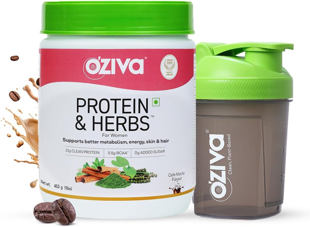 Protein & Herbs for Women (Cafe Mocha) I Manage Weight, Energy & Metabolism | Clean Protein, Shatavari, Green Tea I No Added Sugar, 1lbs + Shaker