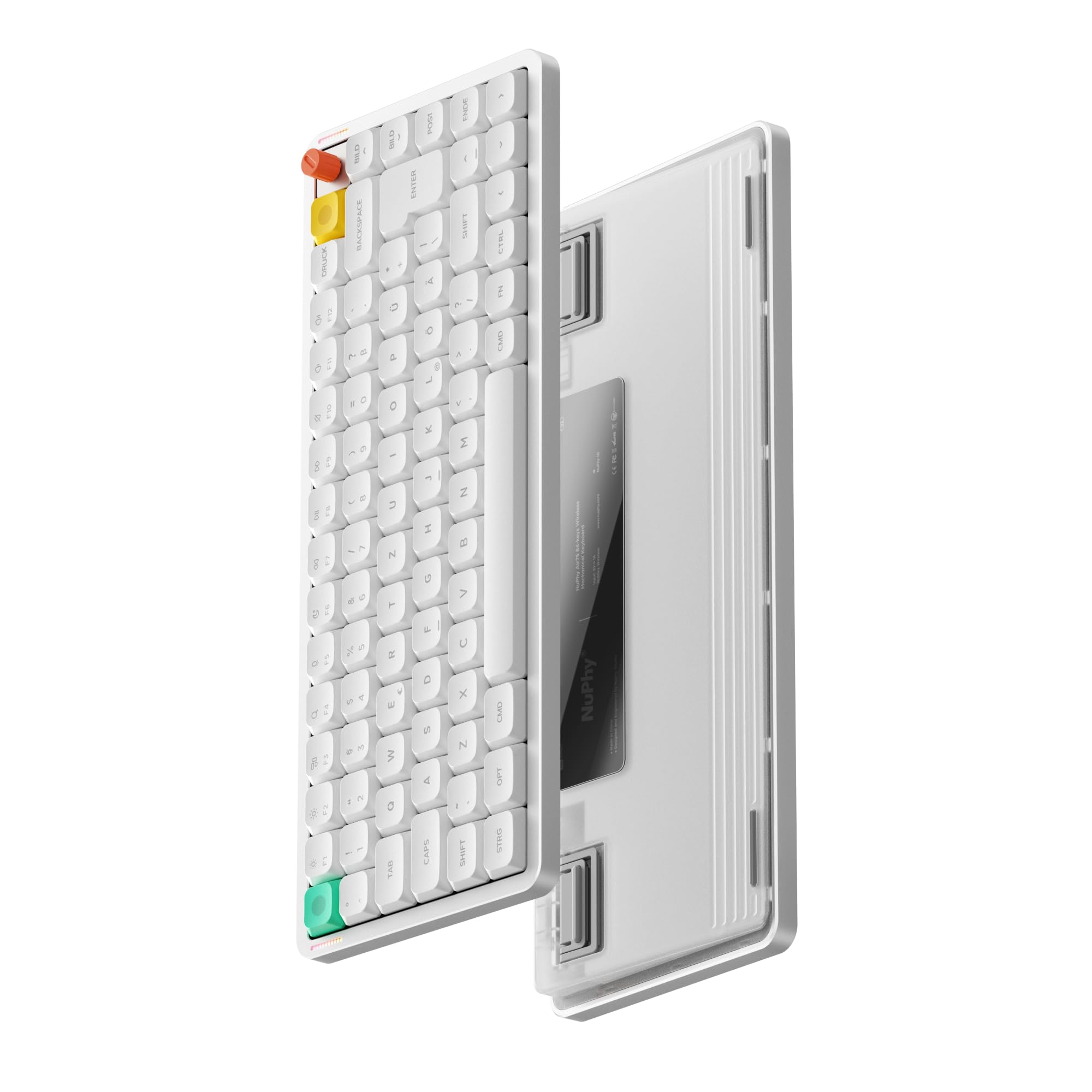 nuphy Air75 V3 kabellose mechanische Tastatur,75% Low Profile Keyboard with Knob, Hot Swap Gaming-Tastatur unterstützt Bluetooth/2,4 GHz/USB-C，Deutsches Layout QWERTZ（White/Blush Nano Switch）