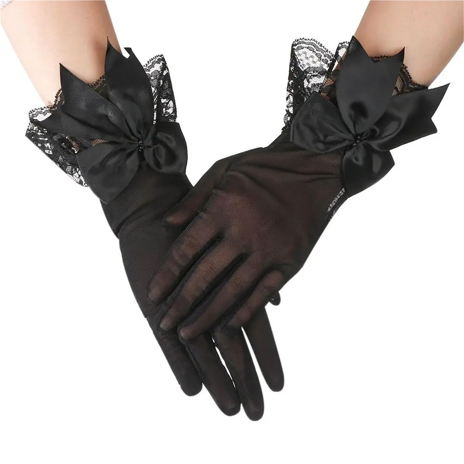 4 pares de guantes novia satén con lazo y encaje, boda, etiqueta for vestido, accesorios for Para Cena Fiesta