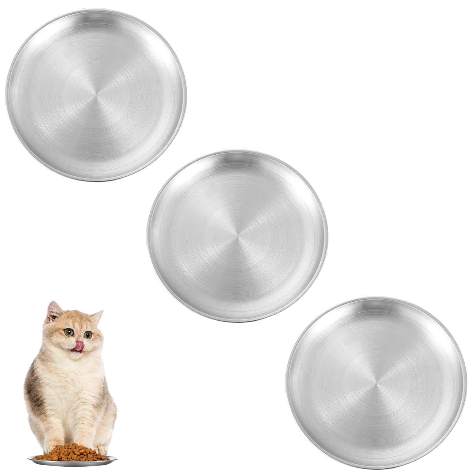 louuuou 3 PCS Stainless Steel Cat Bowlss Cat Food Bowls, Cat Bowls Relieve Beard Fatigue, Indoor Outdoor Feeding of Dry and Wet Food, Small Pets Whisker Shallow Dish