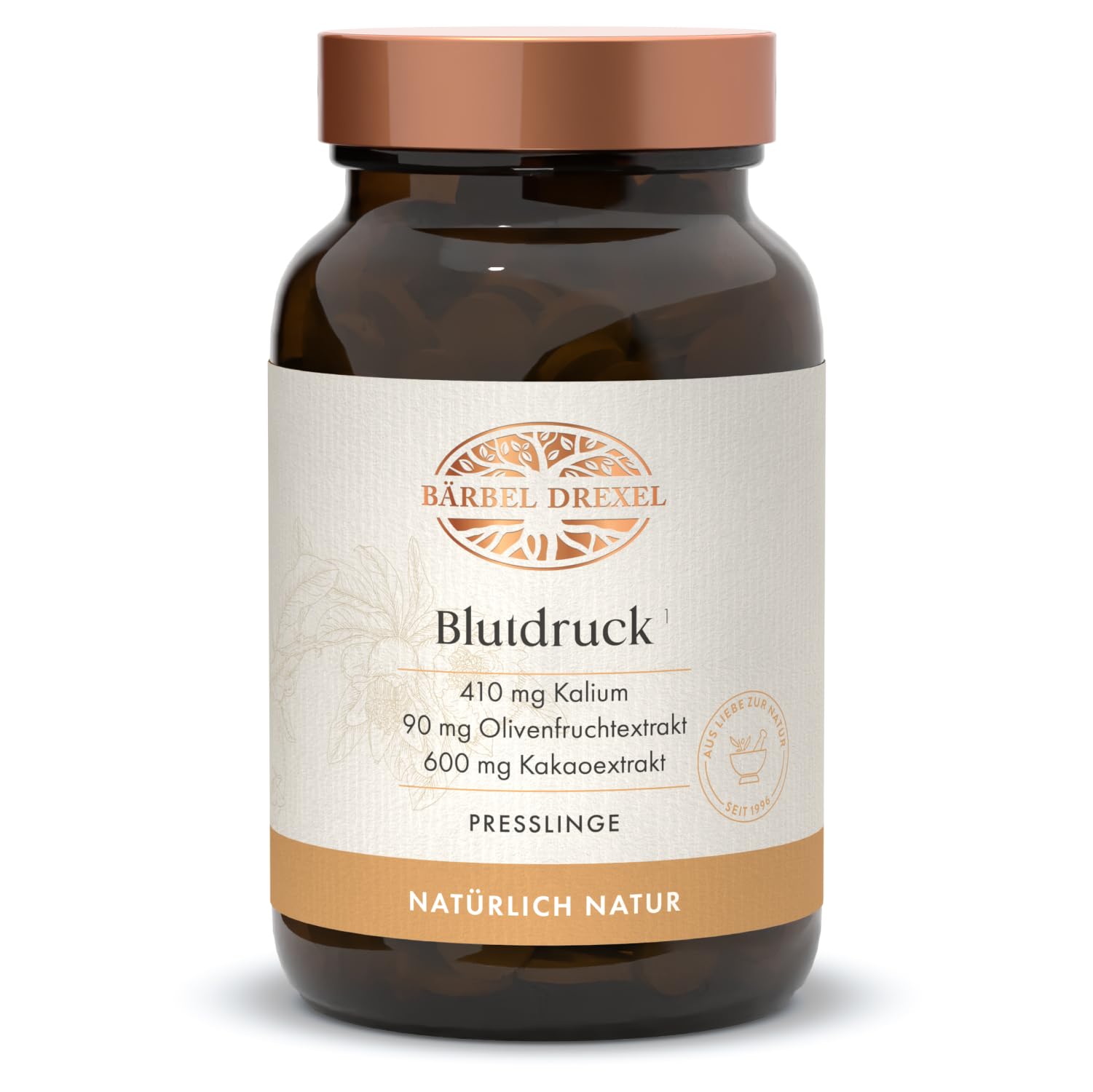 Blutdruck Tabletten I Rein pflanzlicher Wirstoff-Komplex aus natürlich gewonnenem Kalium, Kakao, Kräuter, Oliven, Granatapfel, Acerola (220 Stk) Naturheilkunde Kalium Tabletten BÄRBEL DREXEL®
