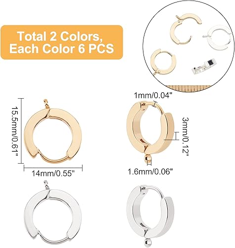 Miniatura 5 de UNICRAFTALE Huggie - Pendientes de aro dorados con 12 pares de aretes de aro de acero inoxidable hipoalergénicos de 0.039 x 0.028in, juego de aretes