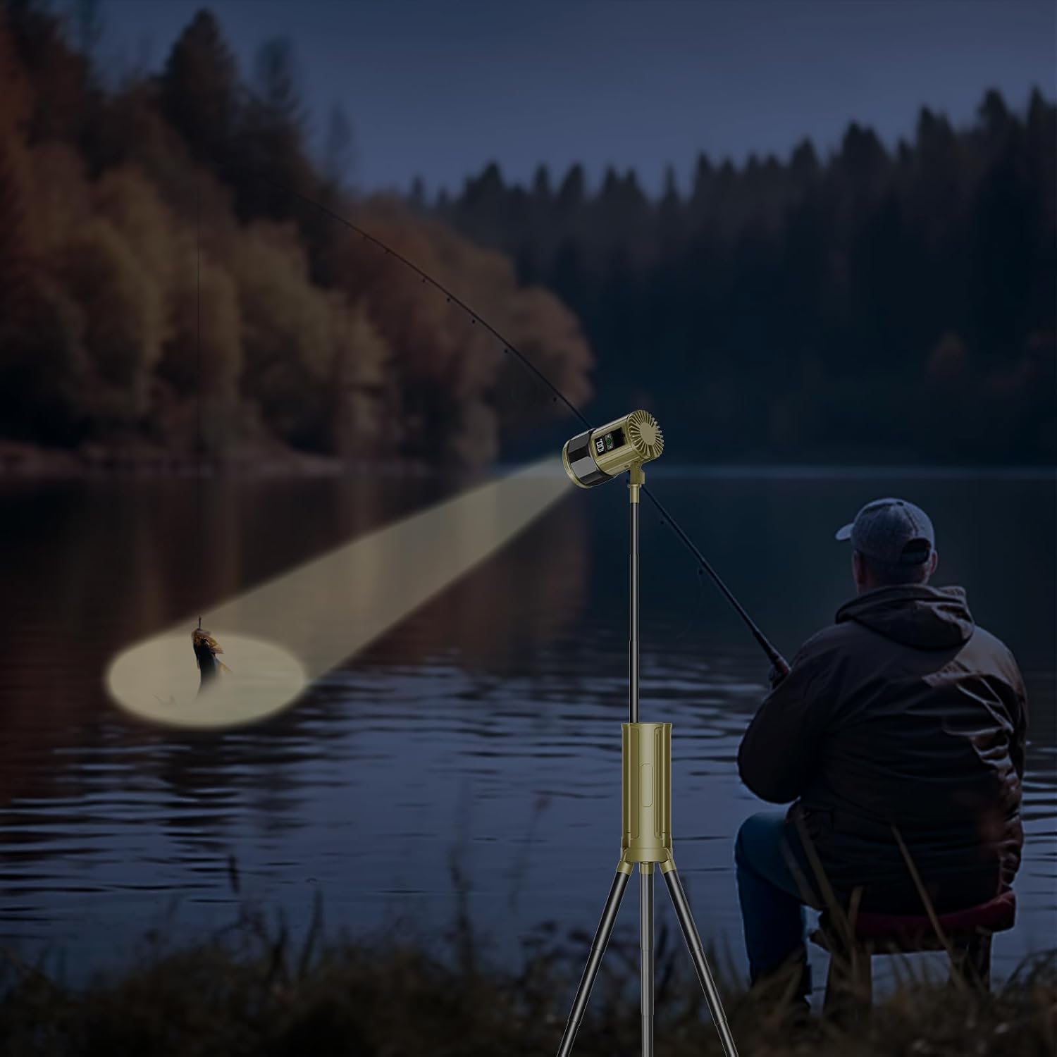 Redcomets Night Fishing Light,Rechargeable LED Spotlight Flashlights 2800 High Lumens,IPX8 Waterproof,Large Searchlight for Fishing, Hiking and Camping with Tripod