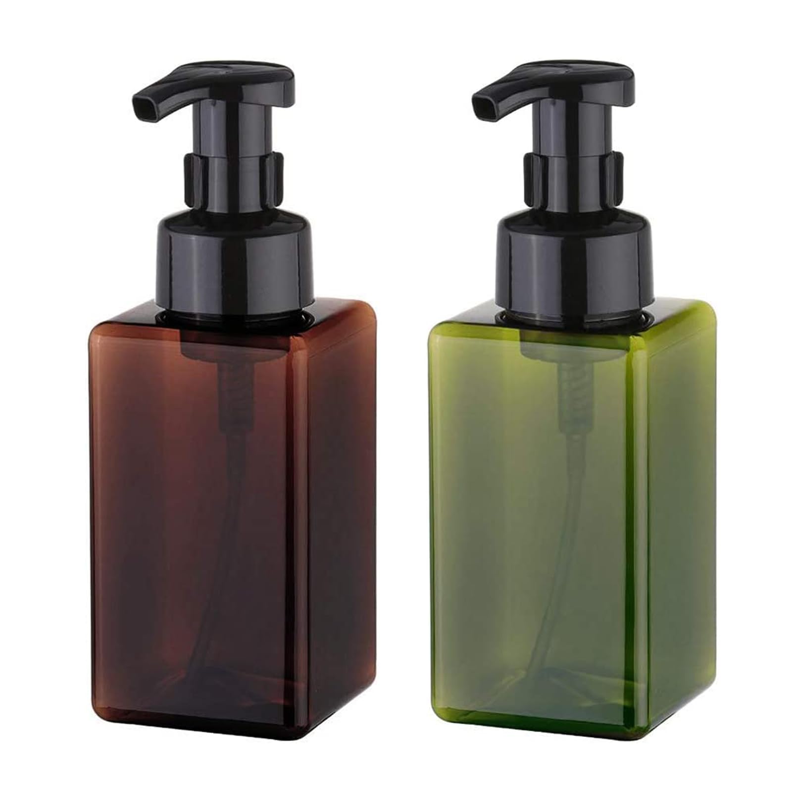 Foaming Soap Dispenser, 2Pcs 450ml Hand Soap Dispenser Refillable Foam Soap Liquid Pump Bottles Empty Plastic Shampoo Body Wash Container for Bathroom/Kitchen/Hospital/Clinic (Brown+Green)