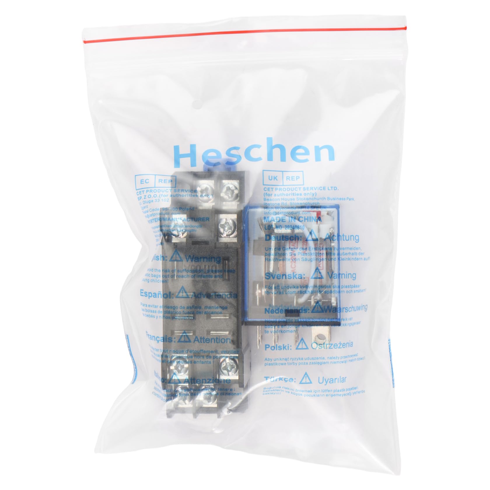 Heschen Relè per uso generico, LY2NJ, bobina 220VAC, 10A 24VDC/220VAC, DPDT, indicatore LED, con base a bussola