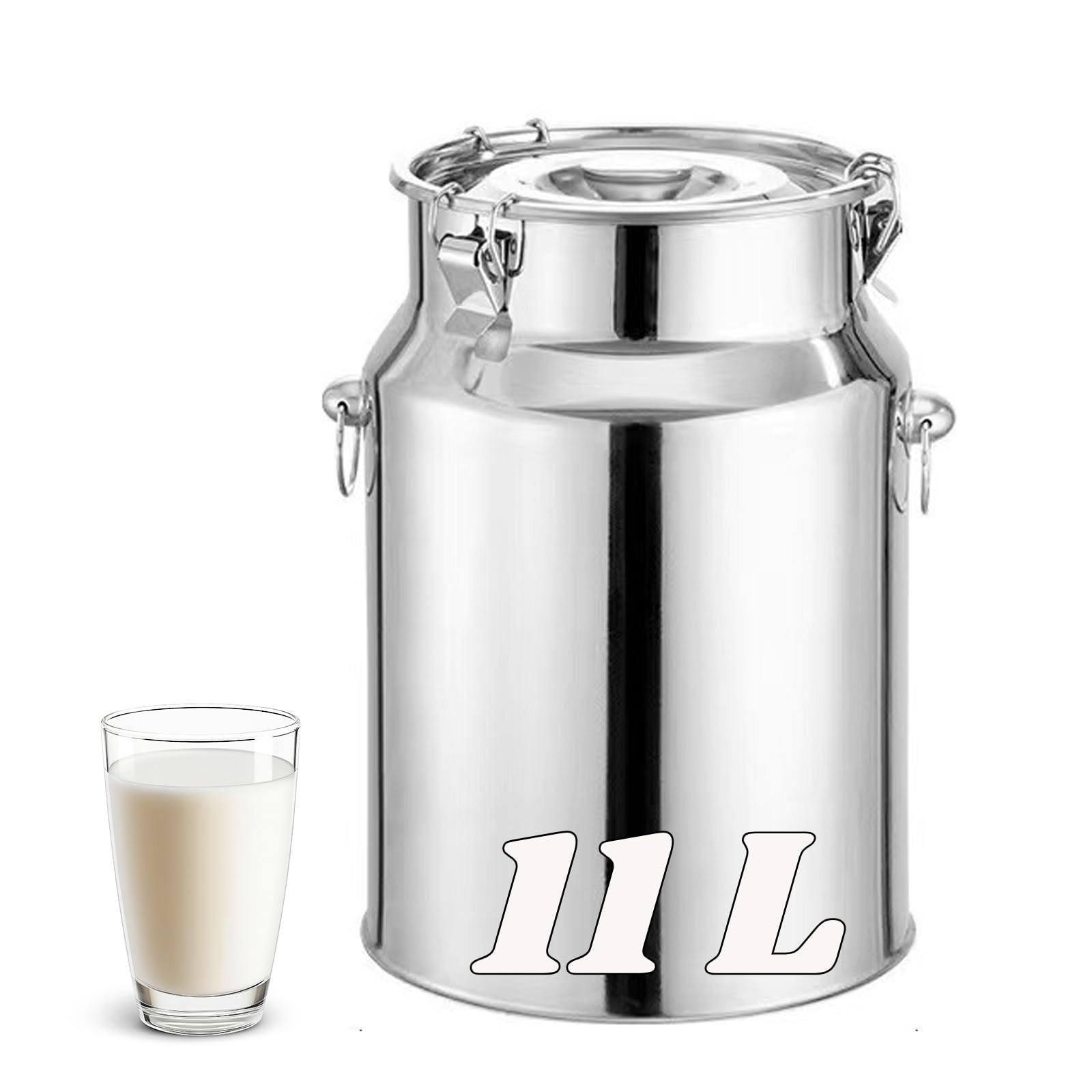 Secchio per Latte in Acciaio Inox, 11L Bidone del Latte con Coperchio Sigillato, Lattina per Trasporto del Latte di Fattoria per Vino, Olio Liquidi e Solidi, Lattiere per Trasporto o Conservazione