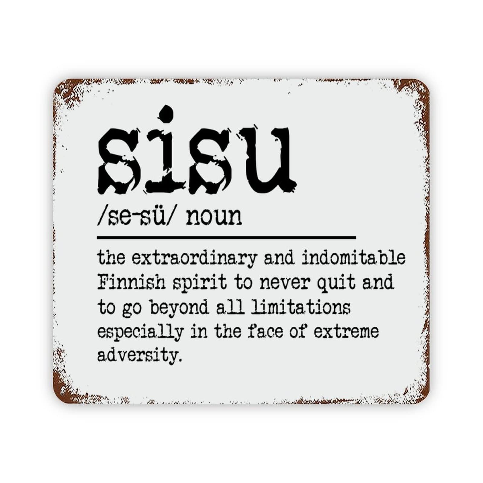 ENEDNATE Inspirational Quote Metal Sign Sisu Definition Dictionary Word Meaning Retro Decorative Aluminum Tin Signs 12"x16" Man Cave Street Metal Sign for Office School Classroom Nursery Decoration