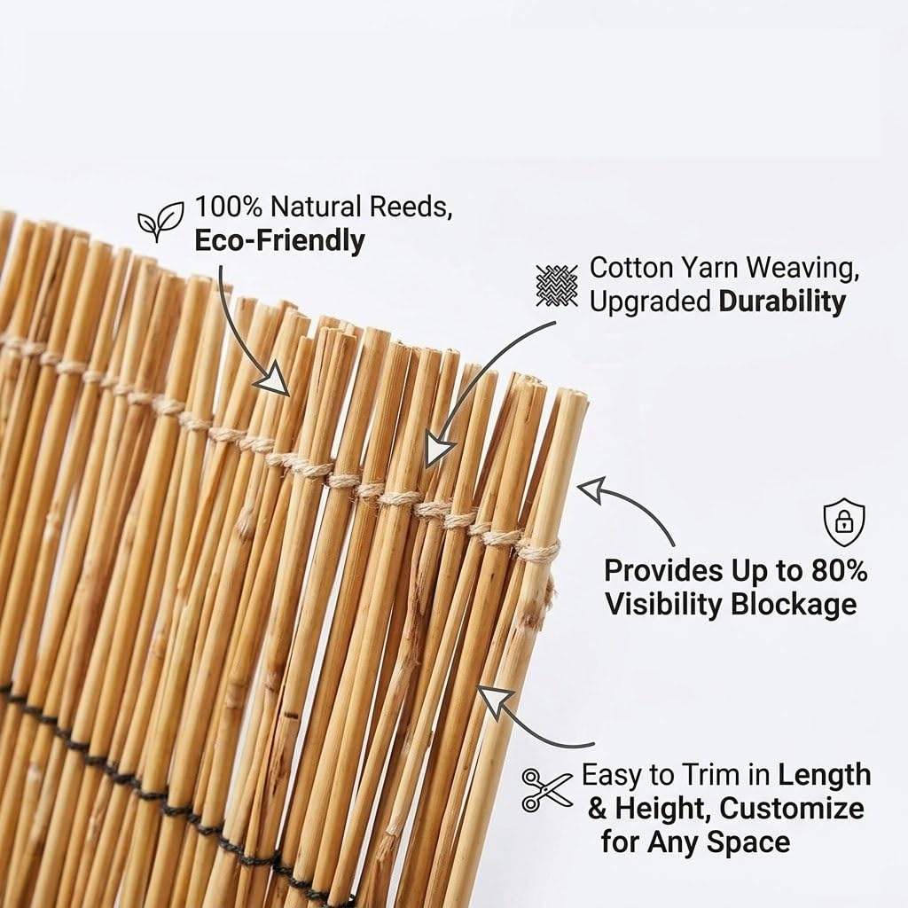 Canisse Roseau Naturel Brise-Vue Balcon, Jardin et Terrasse, Clôture Bambou Panneau Occultant Extérieur, Protection Intimité Résistant aux Intempéries, 1mx5m 1.2mx5m 1.6mx5m(Brun,H80xL600cm)