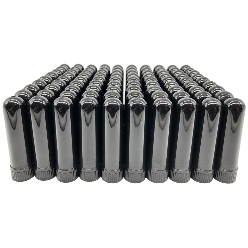 ZIOJOVK 100PCS Essential Oil Aromatherapy Blank Nasal Inhaler Tubes (Includes 100 inhalers+110 unscented Wicks+5 Plastic Droppers+2 Plastic Tweezers)-Black.