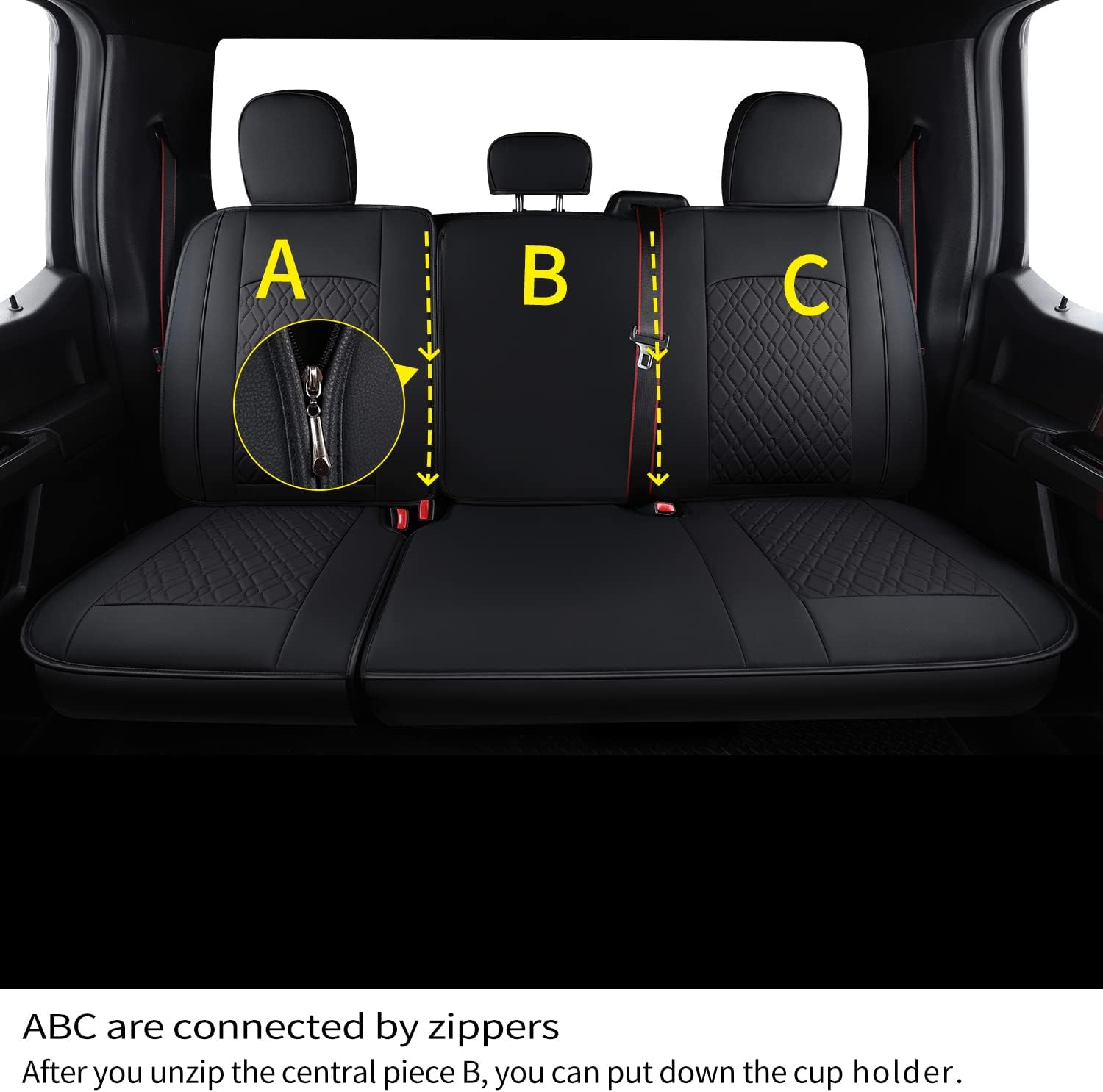 LUCKYMAN CLUB F150 Full Set Q7 Seat Covers, Fit 2015-2023 Ford F150 and 2017-2023 F250 F350 F450 (Full Set, Black)