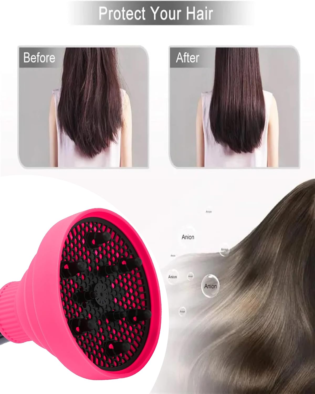 Comb Set, Diffuser for Curly Hair, Hair Diffuser, Hair Stylists Professional Styling Comb Set, Diffuser Hair Dressing Styling Tool Usage at Home to Acheive Curl Defination (Rose Red) - Image 5 thumbnail