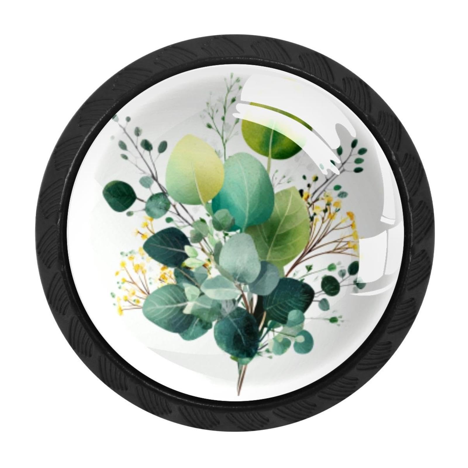 CHENZZZZ 4 Pack Cabinet Handles Black Leaves Bouquet (2) Cabinet Knobs Draw