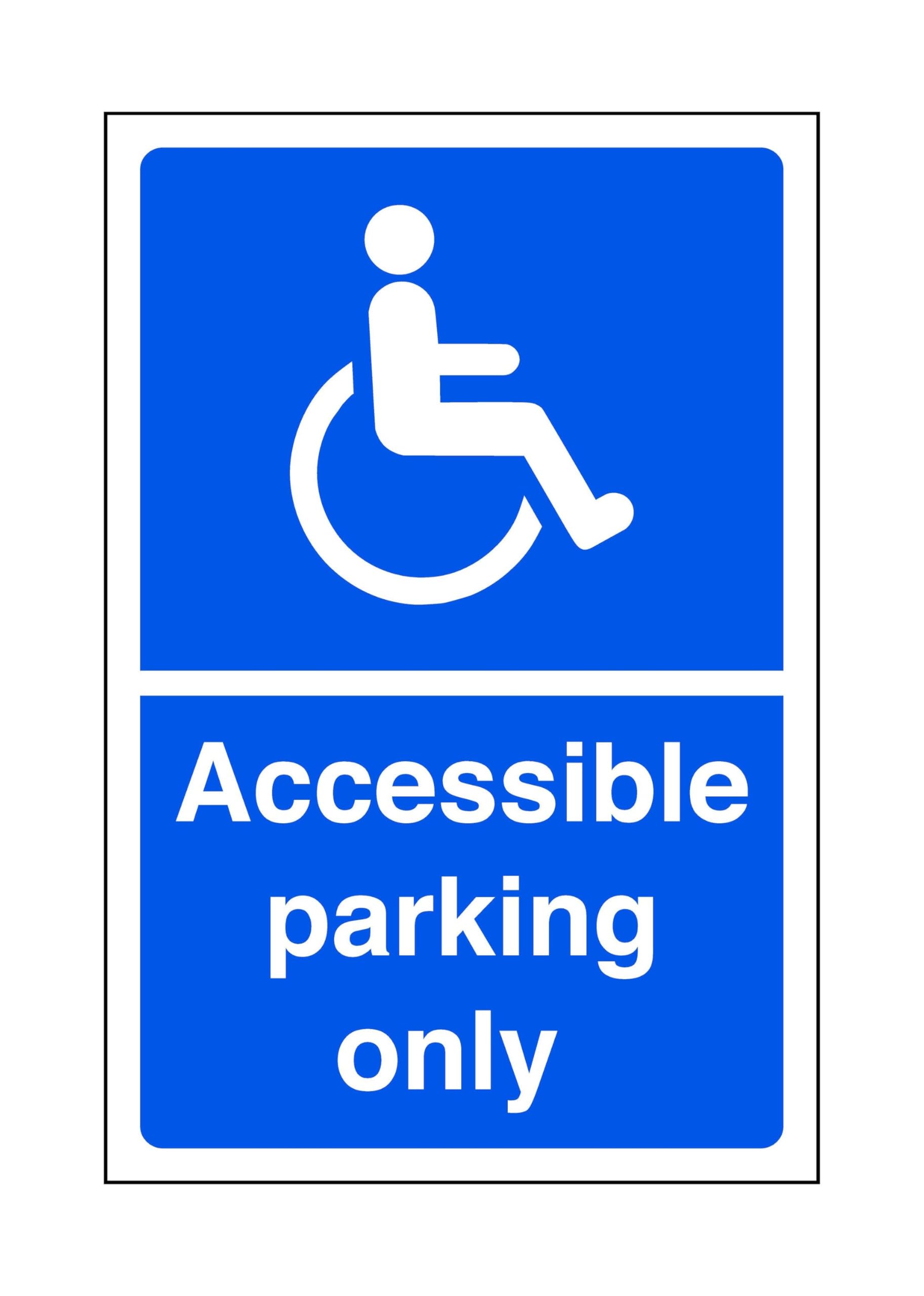 Safety First Display Ltd Green/White Accessible Parking Only - Parking Sign - Disable Signage - High Tack Self-Adhesive Sticker (300Mm X 200Mm) Viewing Distance Within 7M.