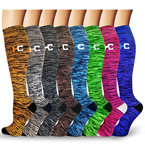 Iseasoo Copper Compression Socks for Men & Women -8 Pairs- Best for Running, Athletic, Medical, Pregnancy and Travel (D1-Gray/Yellow/Orange/Blue/Brown/Green/Red/Dark Blue-8 Pack, Small/Medium)