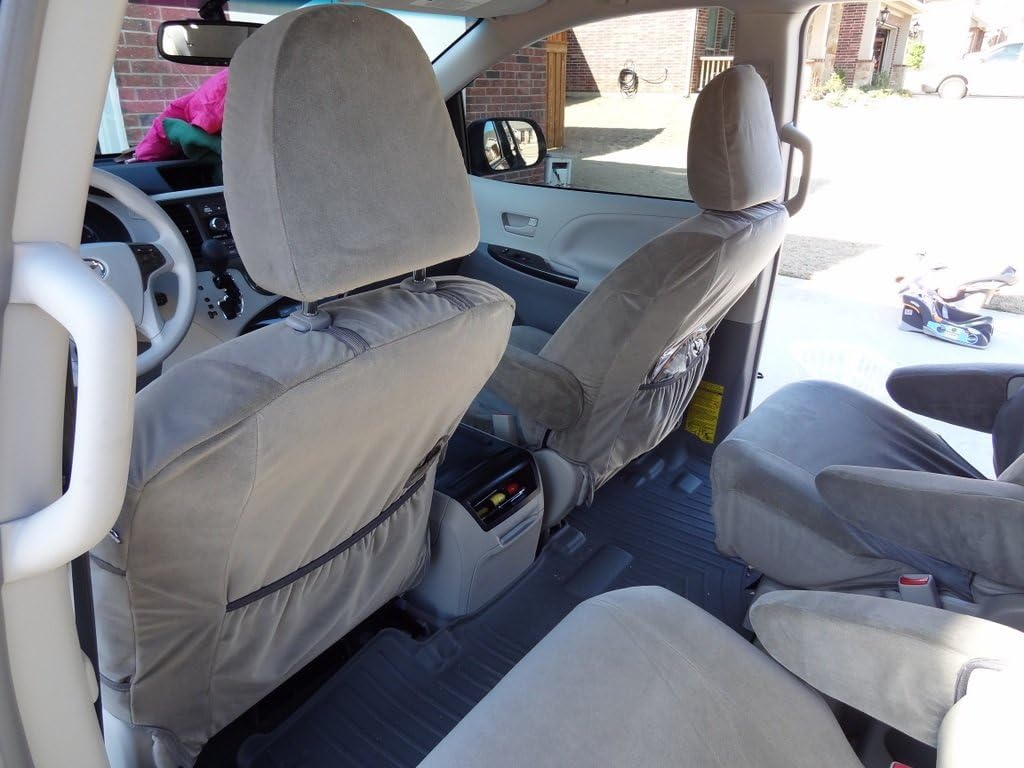 Durafit Seat Covers, Compatible with 2011-2018 Sienna LE and XLE, 8 Passenger Van Complete Car Seat Cover Set (Designed for Cloth Interiors Only), Minivan Seat Covers in Dark Tan (Taupe) Velour Fabric