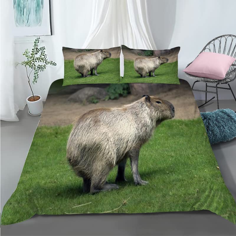 Parure de Lit Capybara 90x190 cm pour Chambre Enfant Verte